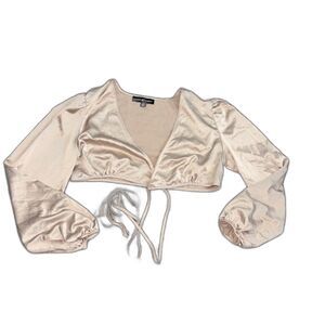 Almost Famous Champagne Tie Front Satin Crop Size Large